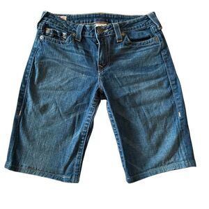 True Religion Zip Fly Bermuda Denim Jean Shorts Light Wash Blue Size 30